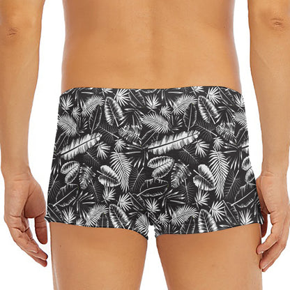 Black And White Tropical Palm Leaf Print Men's Short Boxer Briefs