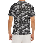 Black And White Tropical Palm Leaf Print Men's Short Sleeve Rash Guard