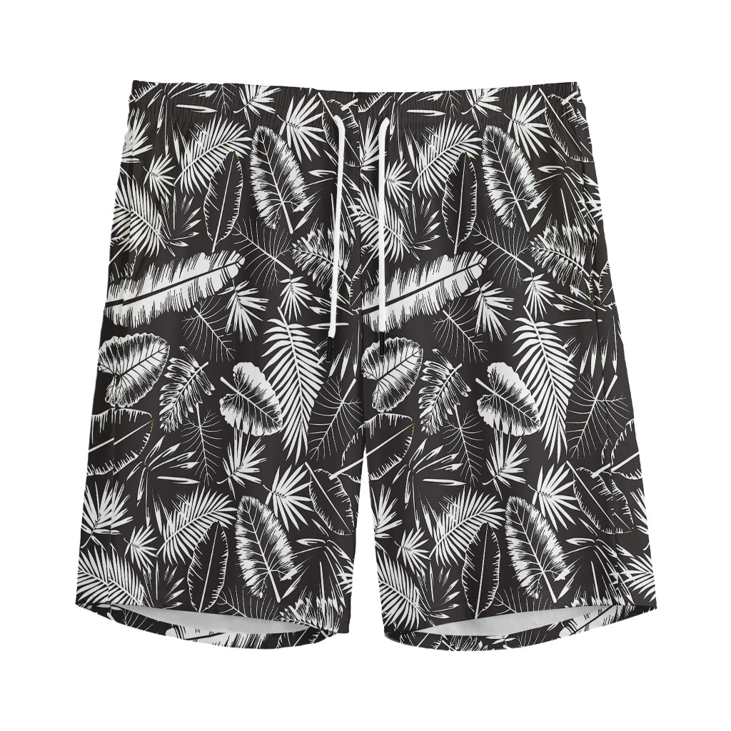 Black And White Tropical Palm Leaf Print Men's Sports Shorts