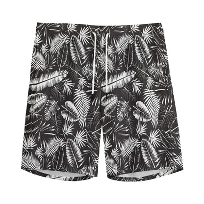 Black And White Tropical Palm Leaf Print Men's Sports Shorts