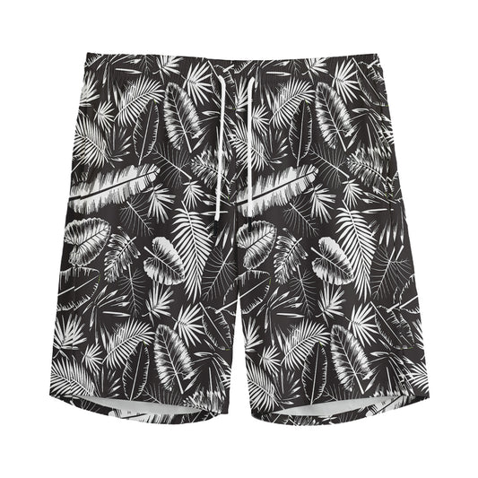Black And White Tropical Palm Leaf Print Men's Sports Shorts