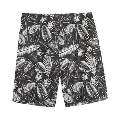 Black And White Tropical Palm Leaf Print Men's Sports Shorts