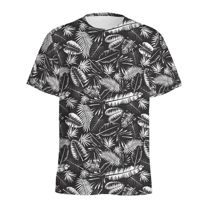 Black And White Tropical Palm Leaf Print Men's Sports T-Shirt
