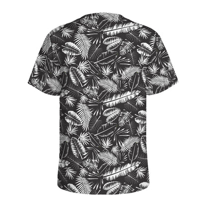 Black And White Tropical Palm Leaf Print Men's Sports T-Shirt