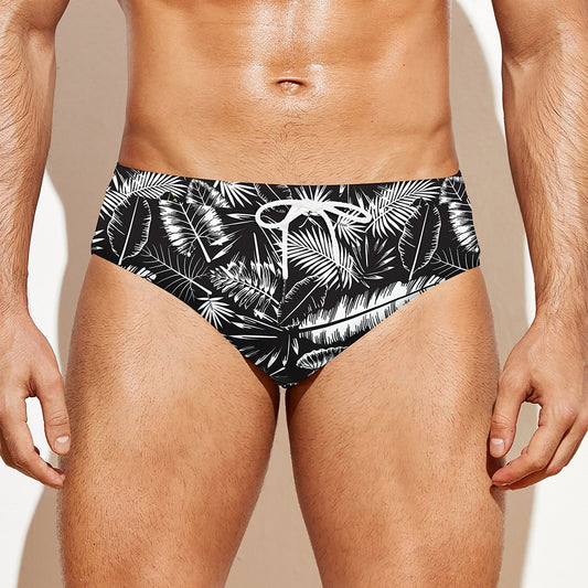Black And White Tropical Palm Leaf Print Men's Swim Briefs