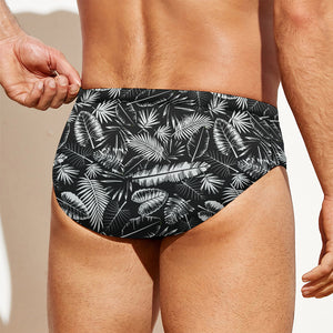 Black And White Tropical Palm Leaf Print Men's Swim Briefs