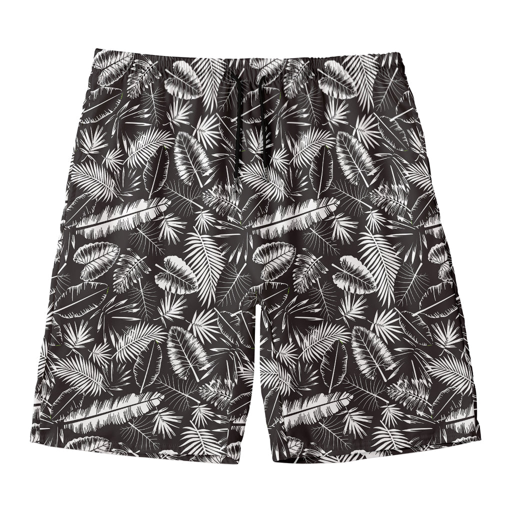 Black And White Tropical Palm Leaf Print Men's Swim Trunks