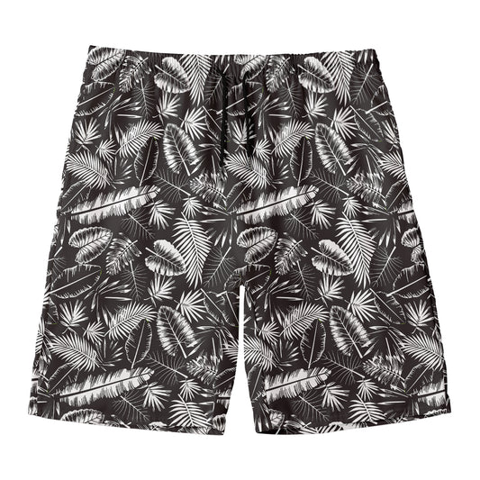 Black And White Tropical Palm Leaf Print Men's Swim Trunks