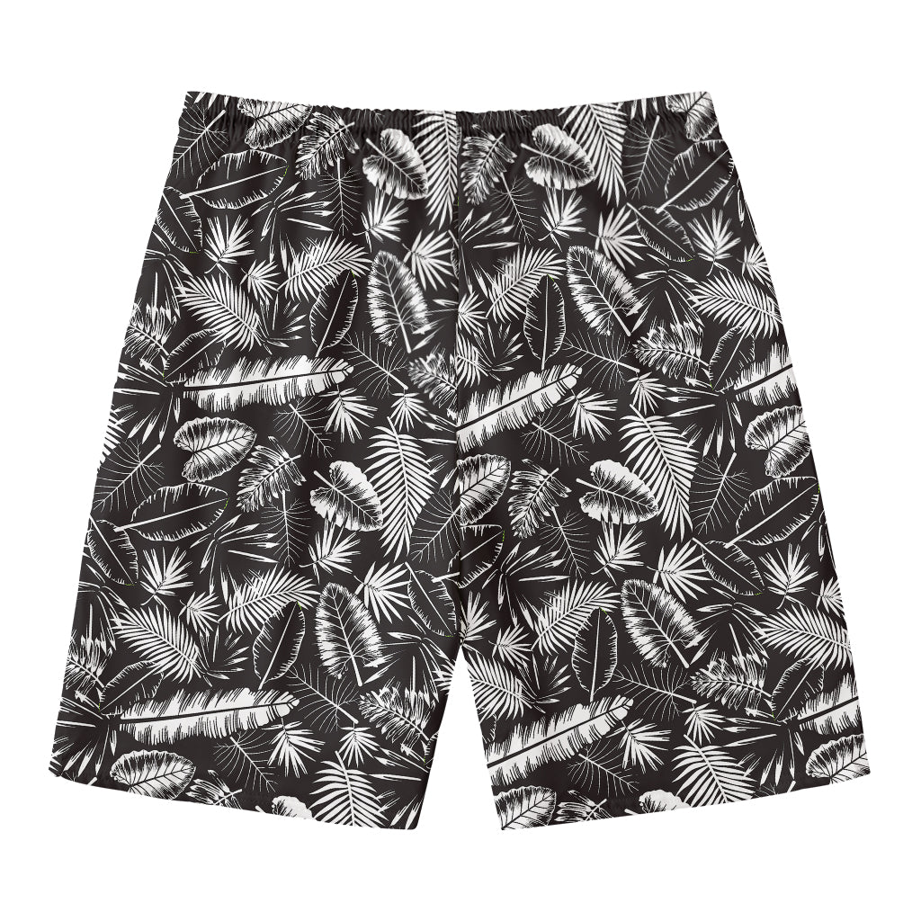 Black And White Tropical Palm Leaf Print Men's Swim Trunks