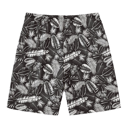 Black And White Tropical Palm Leaf Print Men's Swim Trunks