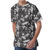 Black And White Tropical Palm Leaf Print Men's Velvet T-Shirt