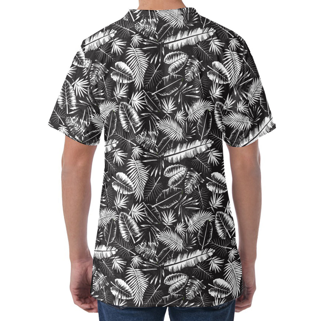 Black And White Tropical Palm Leaf Print Men's Velvet T-Shirt