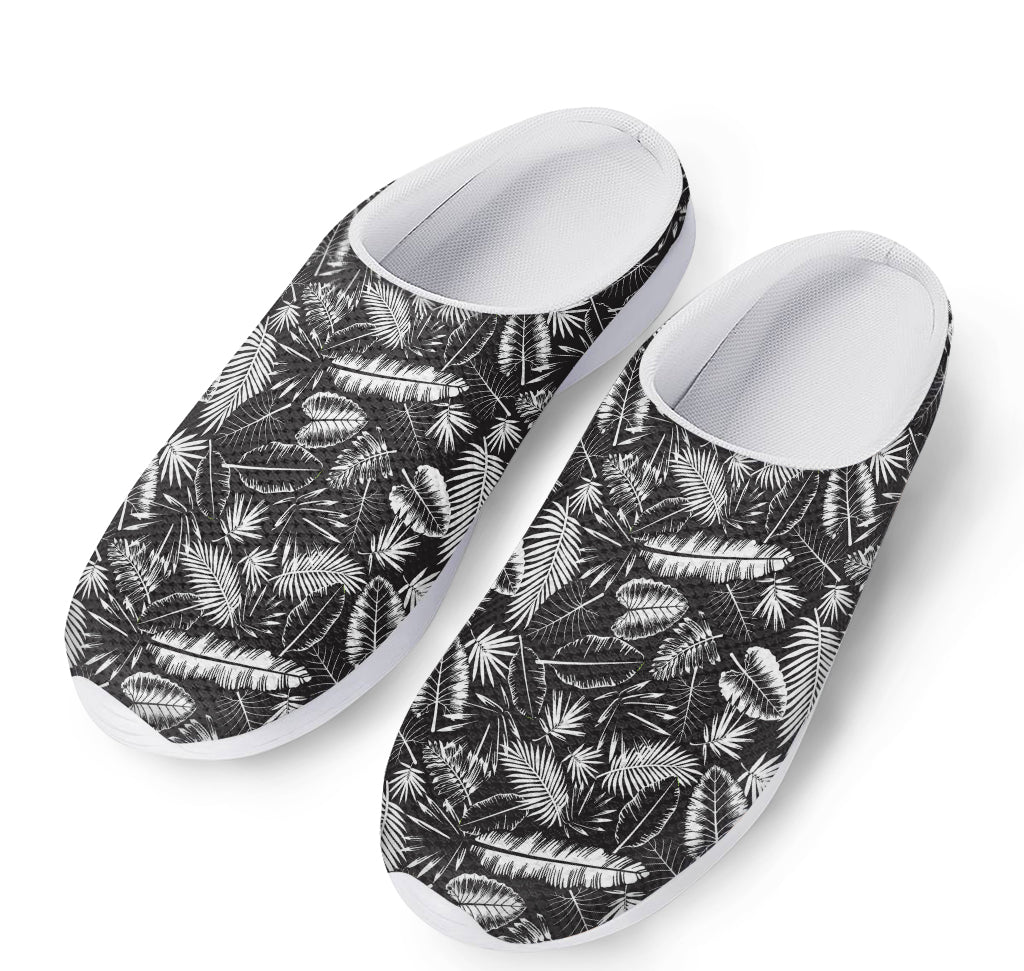 Black And White Tropical Palm Leaf Print Mesh Casual Shoes