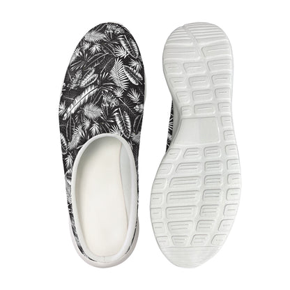 Black And White Tropical Palm Leaf Print Mesh Casual Shoes