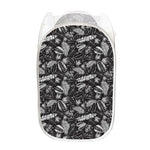 Black And White Tropical Palm Leaf Print Mesh Laundry Hamper