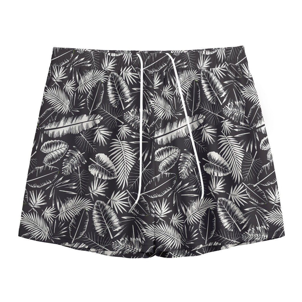 Black And White Tropical Palm Leaf Print Mesh Shorts