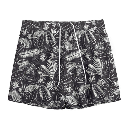 Black And White Tropical Palm Leaf Print Mesh Shorts