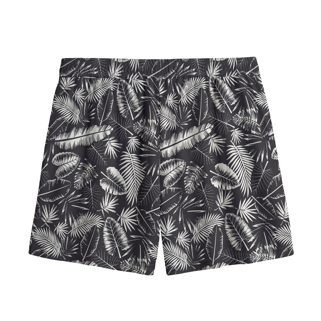 Black And White Tropical Palm Leaf Print Mesh Shorts