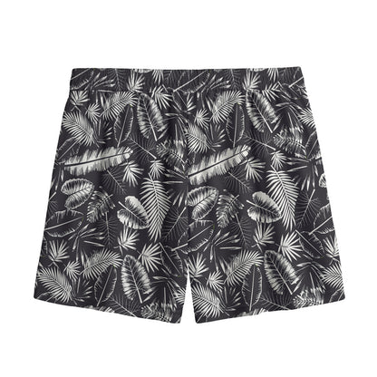 Black And White Tropical Palm Leaf Print Mesh Shorts
