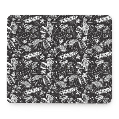 Black And White Tropical Palm Leaf Print Mouse Pad