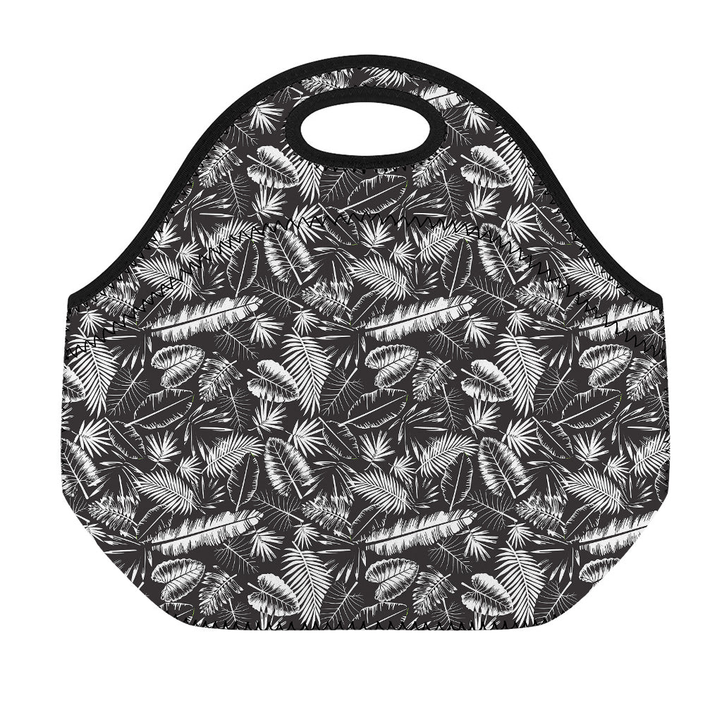 Black And White Tropical Palm Leaf Print Neoprene Lunch Bag