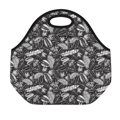 Black And White Tropical Palm Leaf Print Neoprene Lunch Bag