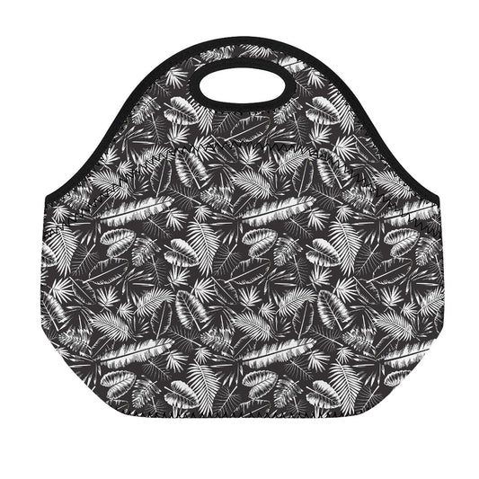 Black And White Tropical Palm Leaf Print Neoprene Lunch Bag