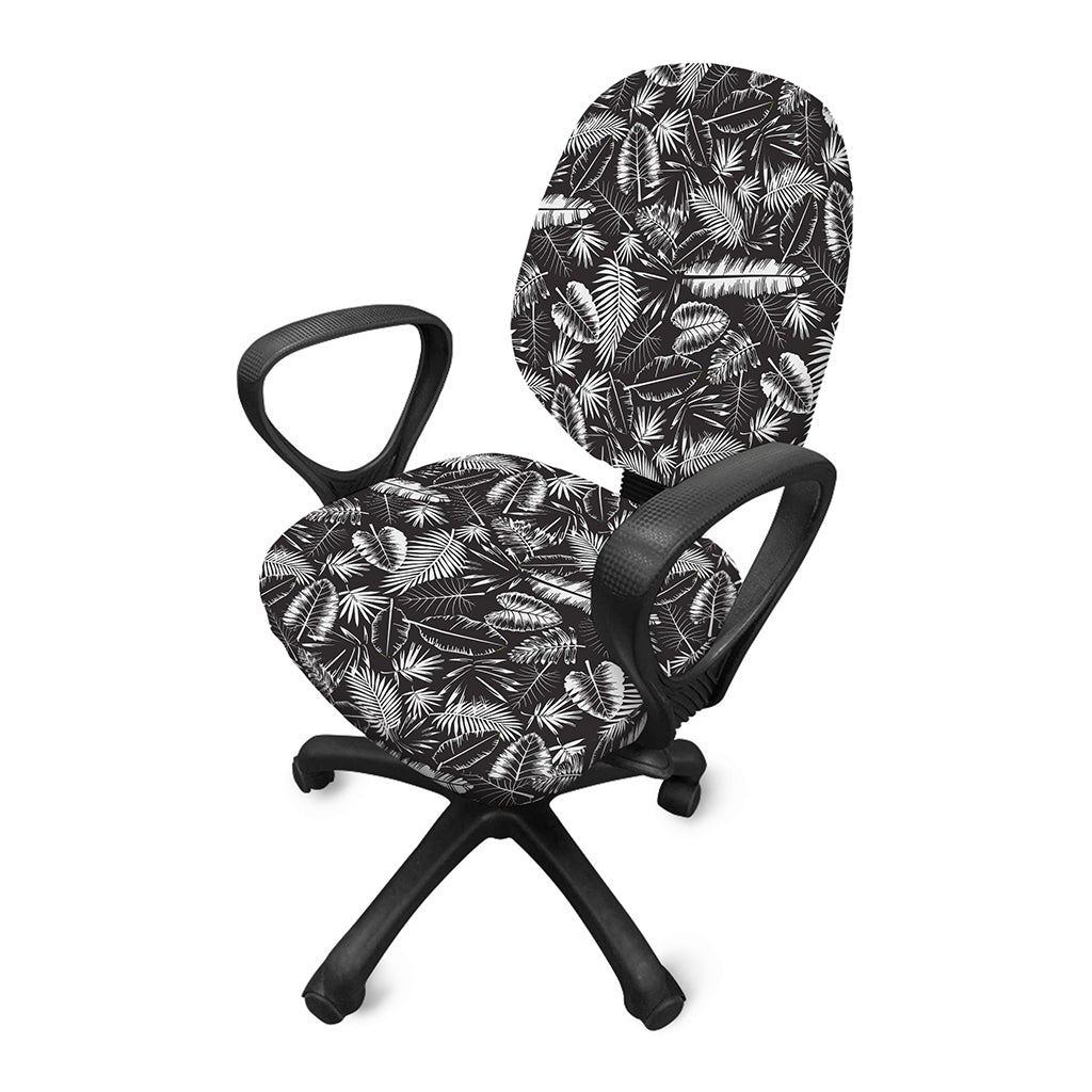 Black And White Tropical Palm Leaf Print Office Chair Cover