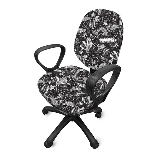 Black And White Tropical Palm Leaf Print Office Chair Cover