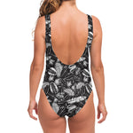 Black And White Tropical Palm Leaf Print One Piece Swimsuit