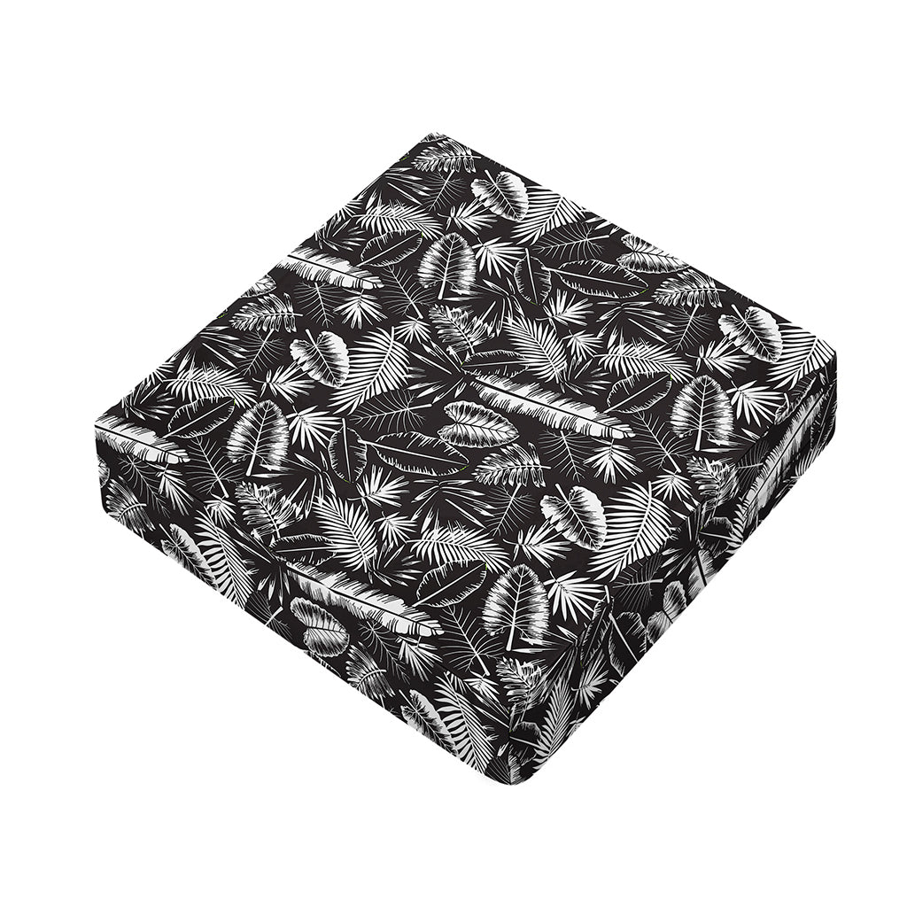 Black And White Tropical Palm Leaf Print Outdoor Seat Cushion Cover