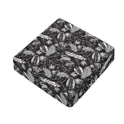 Black And White Tropical Palm Leaf Print Outdoor Seat Cushion Cover