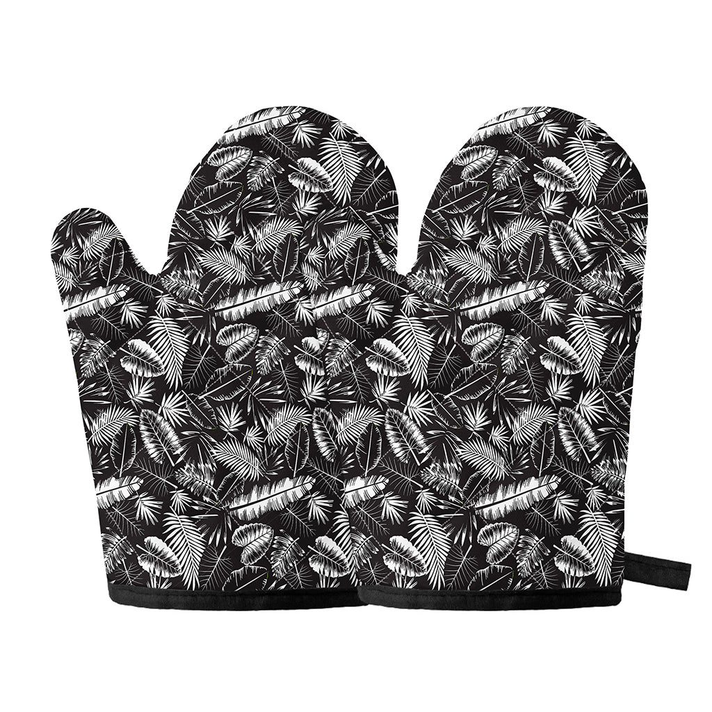 Black And White Tropical Palm Leaf Print Oven Mitts