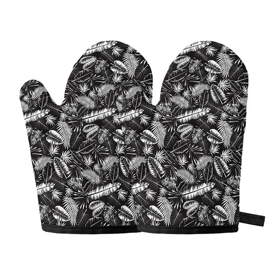 Black And White Tropical Palm Leaf Print Oven Mitts