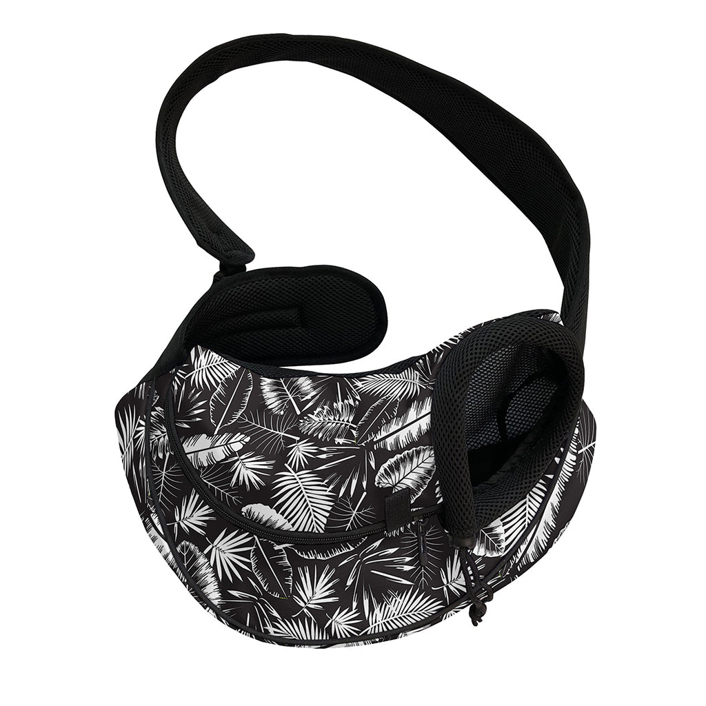 Black And White Tropical Palm Leaf Print Pet Sling Carrier