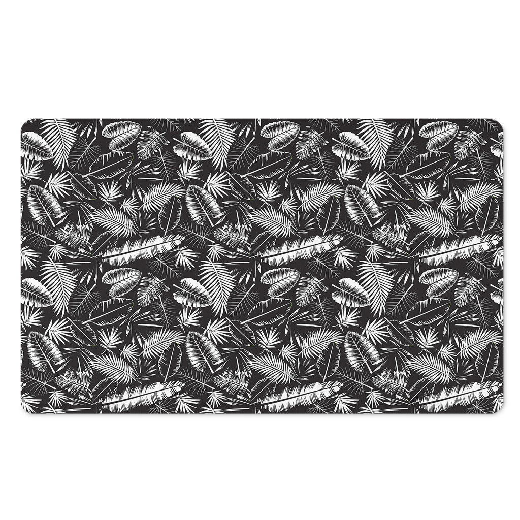 Black And White Tropical Palm Leaf Print Polyester Doormat