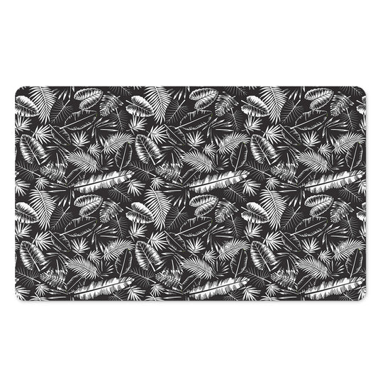 Black And White Tropical Palm Leaf Print Polyester Doormat