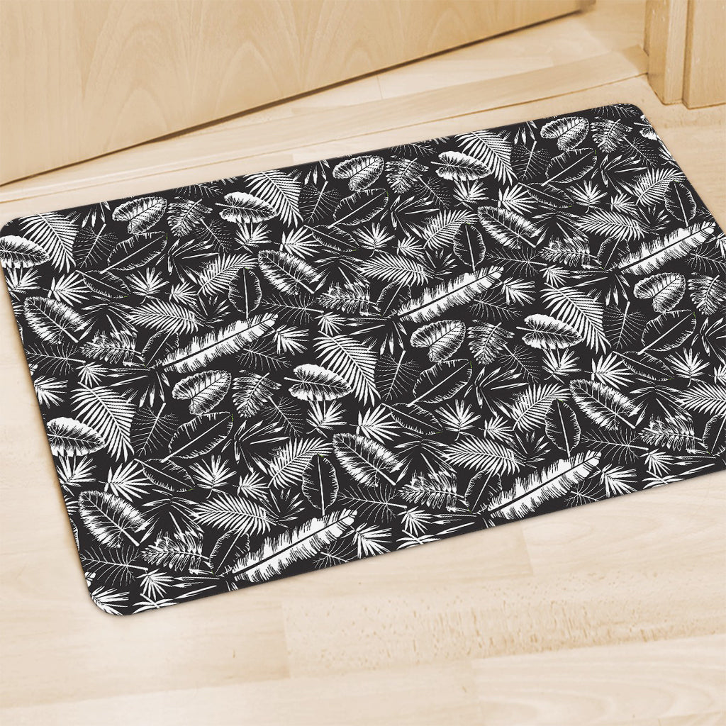 Black And White Tropical Palm Leaf Print Polyester Doormat