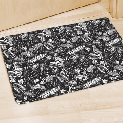 Black And White Tropical Palm Leaf Print Polyester Doormat