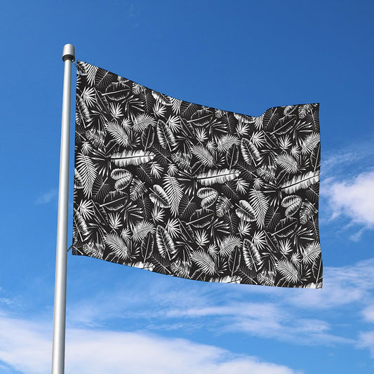 Black And White Tropical Palm Leaf Print Polyester Flag