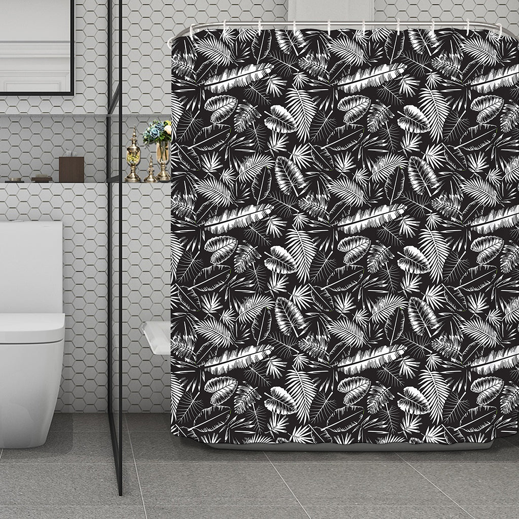 Black And White Tropical Palm Leaf Print Polyester Shower Curtain