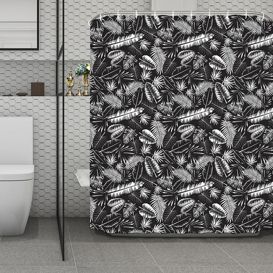 Black And White Tropical Palm Leaf Print Polyester Shower Curtain