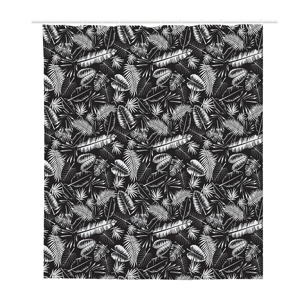 Black And White Tropical Palm Leaf Print Polyester Shower Curtain