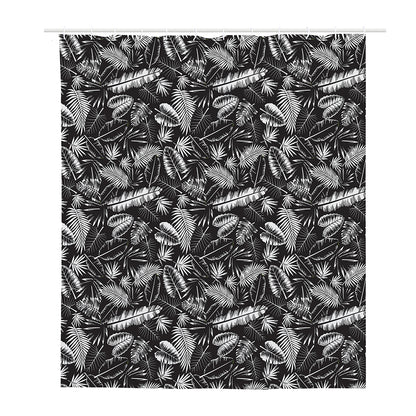 Black And White Tropical Palm Leaf Print Polyester Shower Curtain