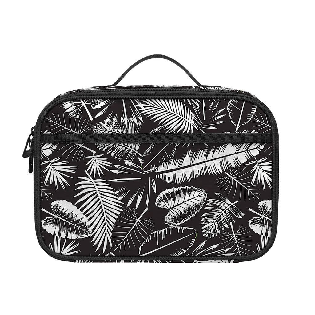 Black And White Tropical Palm Leaf Print Portable Lunch Bag
