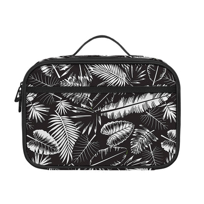 Black And White Tropical Palm Leaf Print Portable Lunch Bag