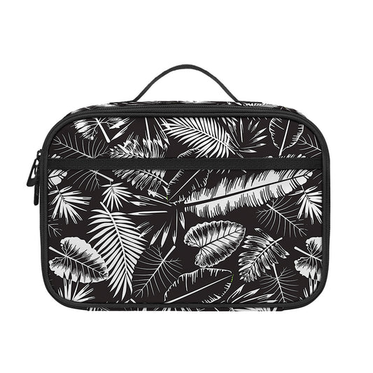 Black And White Tropical Palm Leaf Print Portable Lunch Bag