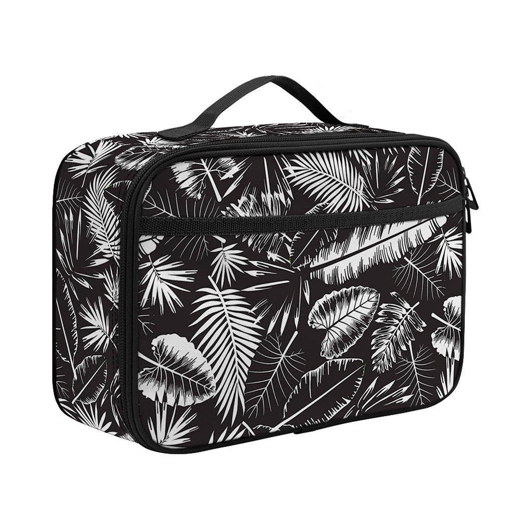 Black And White Tropical Palm Leaf Print Portable Lunch Bag