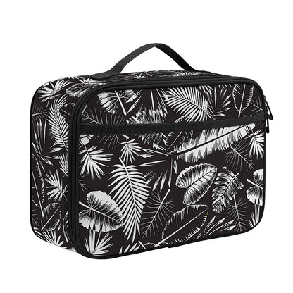 Black And White Tropical Palm Leaf Print Portable Lunch Bag