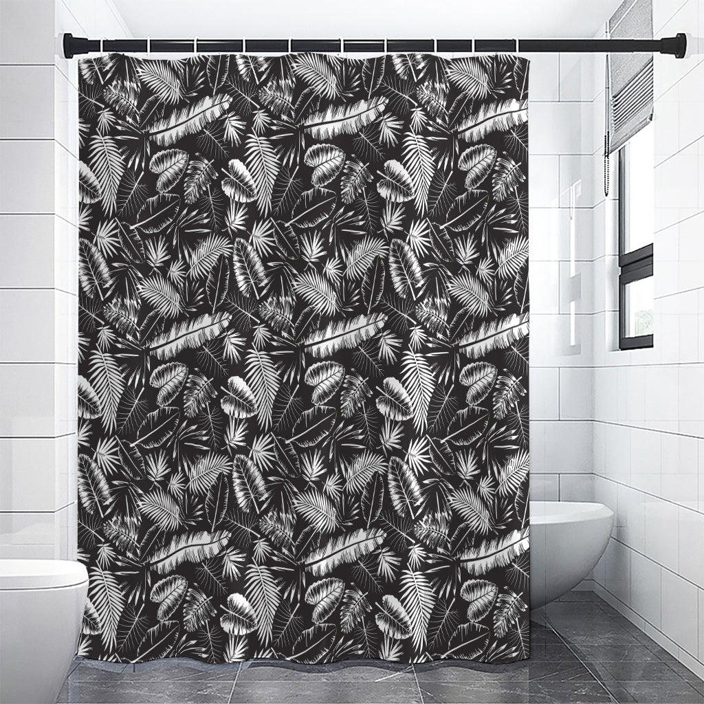 Black And White Tropical Palm Leaf Print Premium Shower Curtain